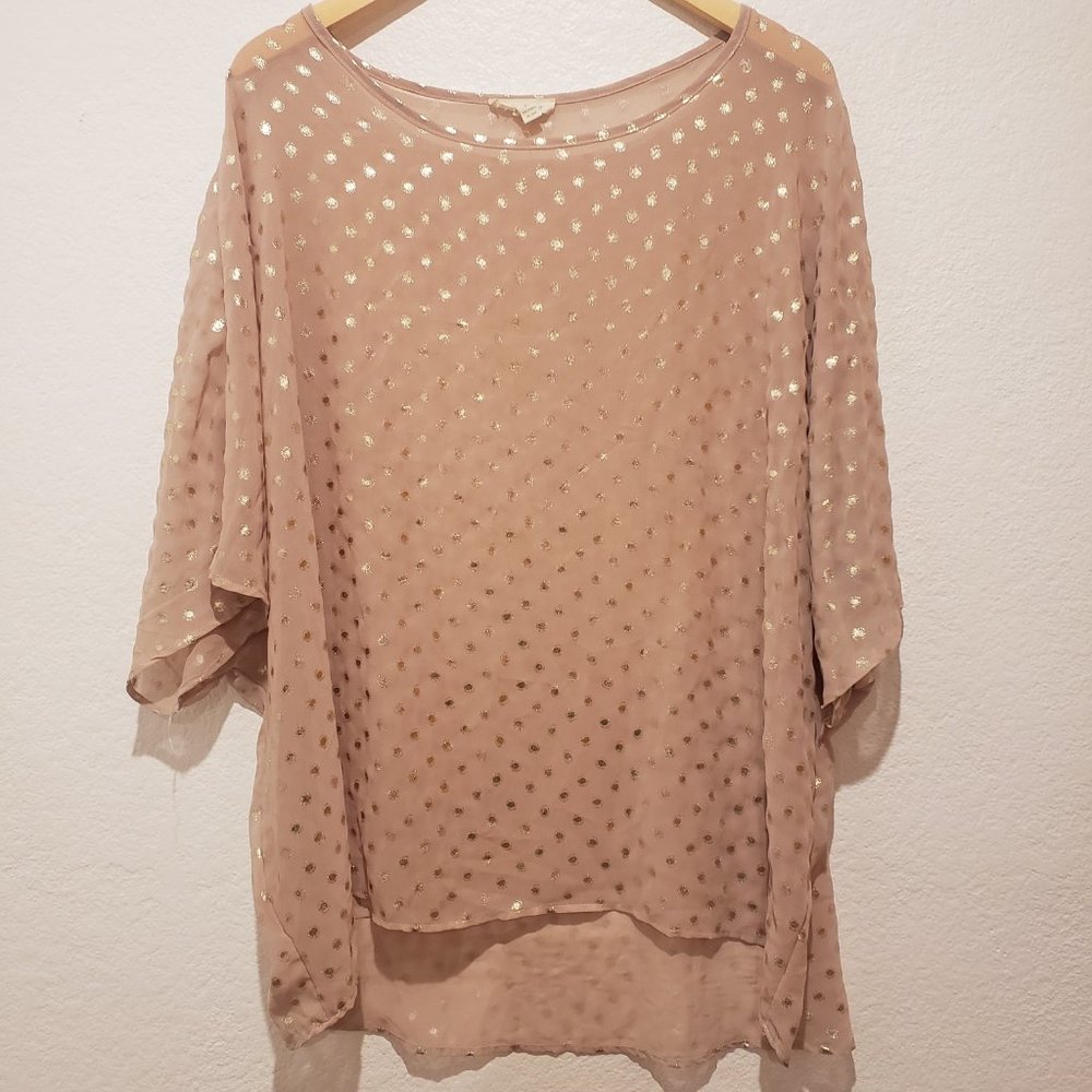 Loralette Blush Pink Sheer Overlay Angel Wing Sleeves Gold Accent Design Size 2X